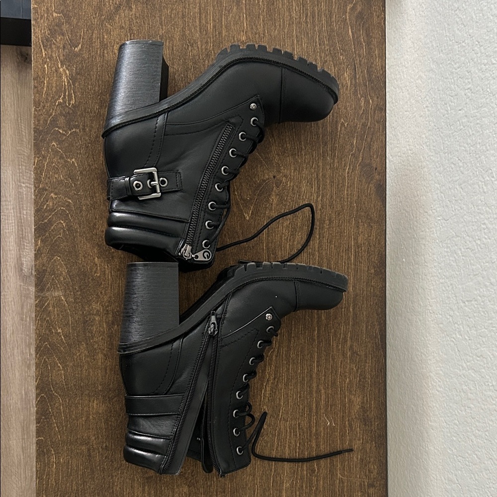 G by Guess Black Lace-Up Boots with Buckle Detail